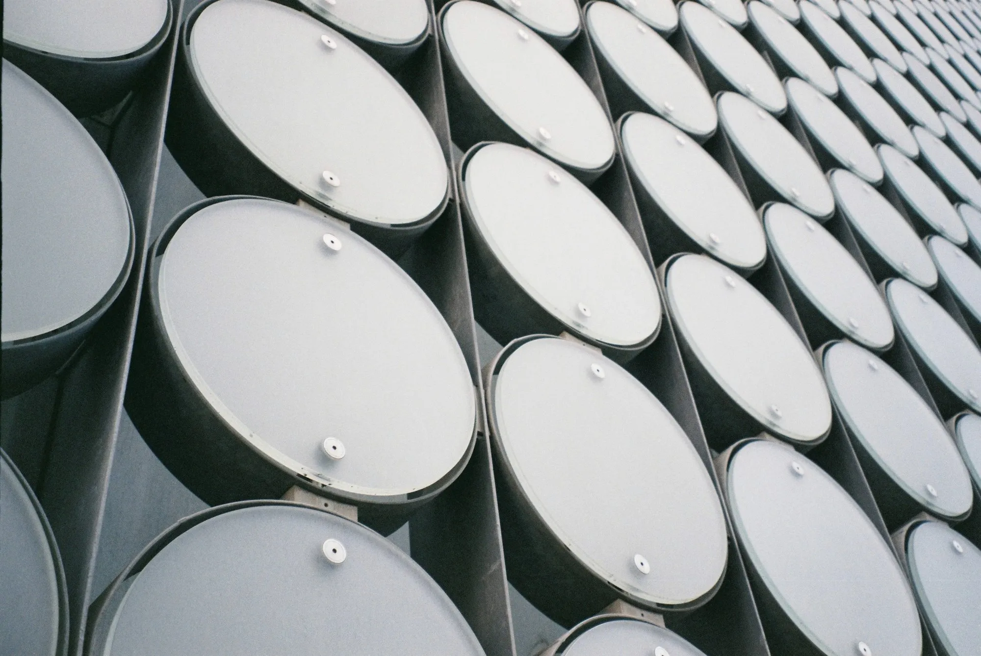 Stacked steel drums