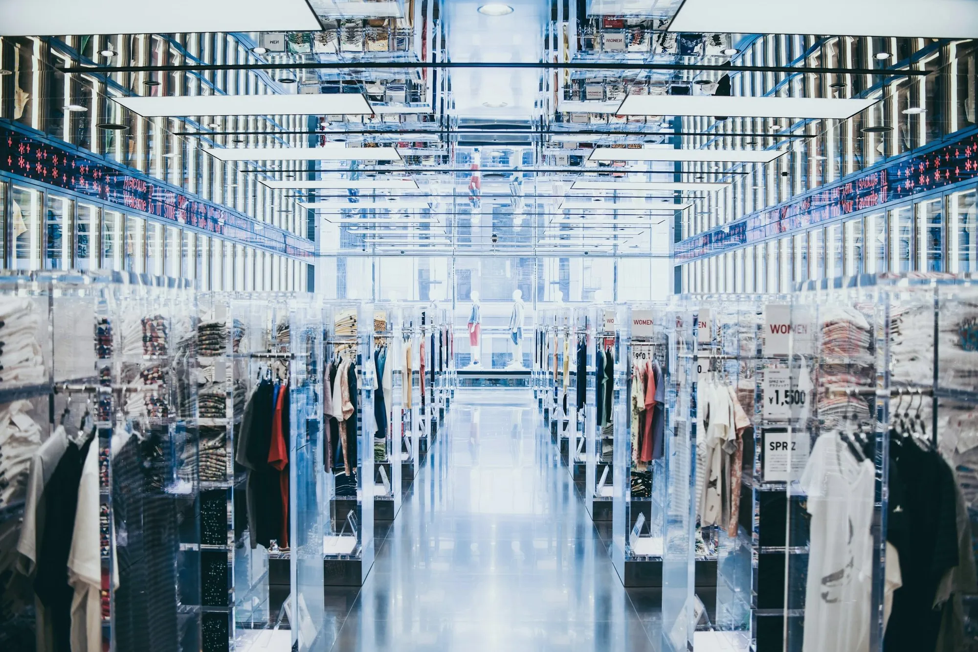 A garment rail system in a fulfilment centre